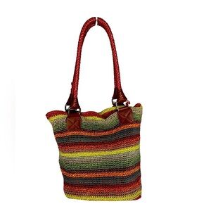 The Sak Gypsy Cambria Multi-Colored Striped Crochet Knit Tote Shoulder Bag Boho